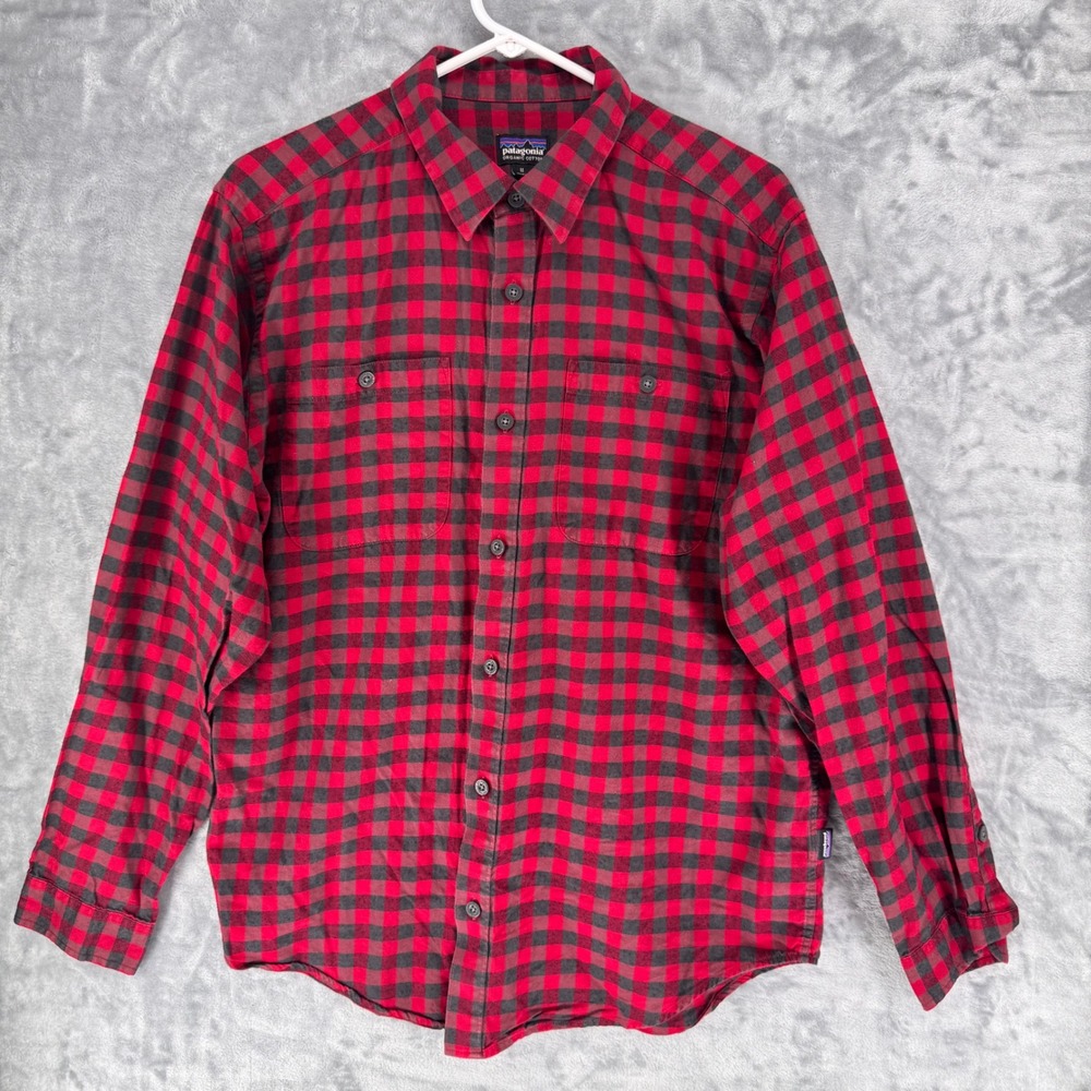Patagonia Organic Cotton Red Black Buffalo Plaid Flannel Shirt Mens Medium